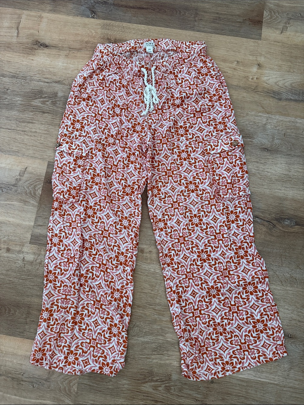 Roxy Pink and Rust Patterned Wide-Leg Pants